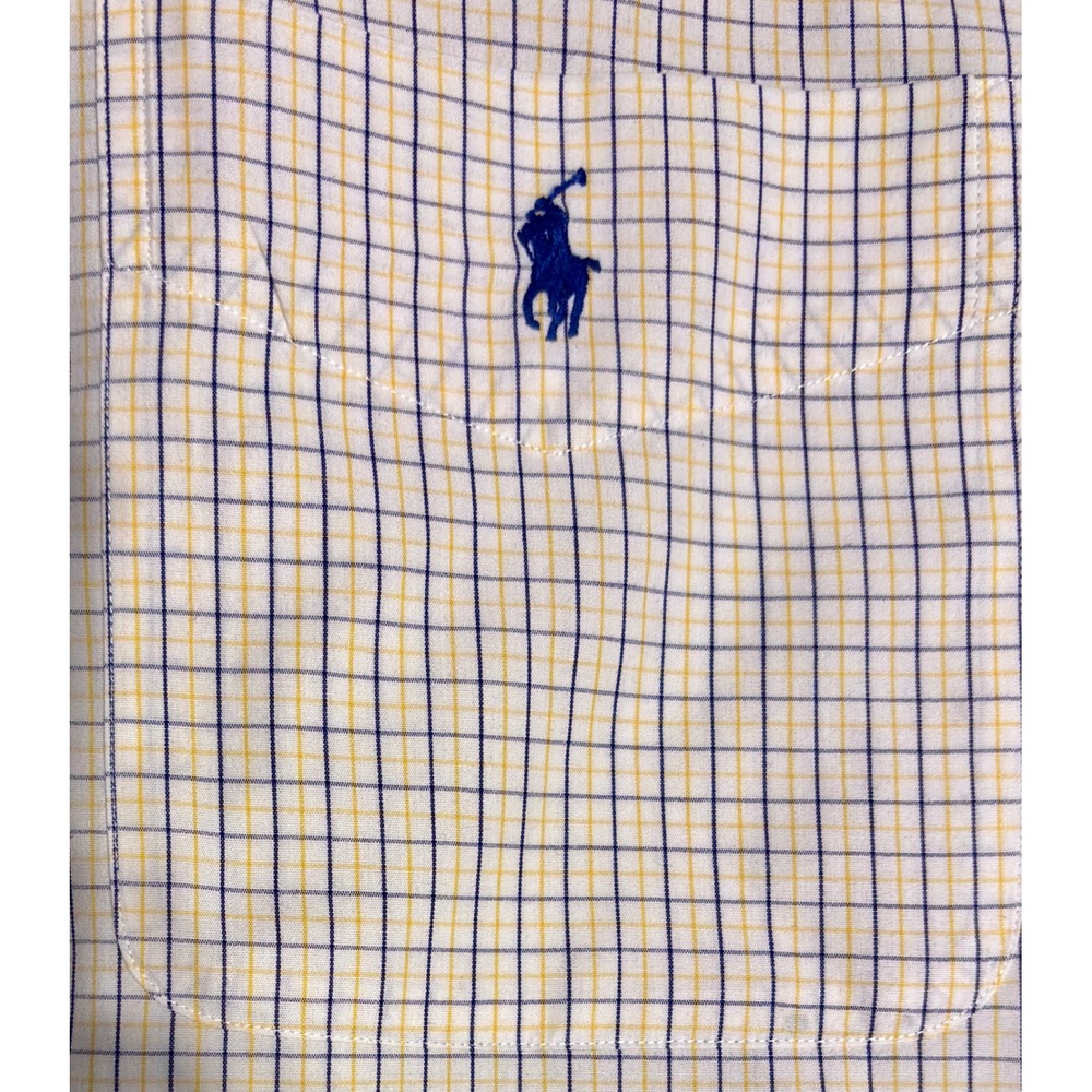 Ralph Lauren Yarmouth Shirt Mens 17.5 34/35 Yellow Blue Check Excellent Vintage